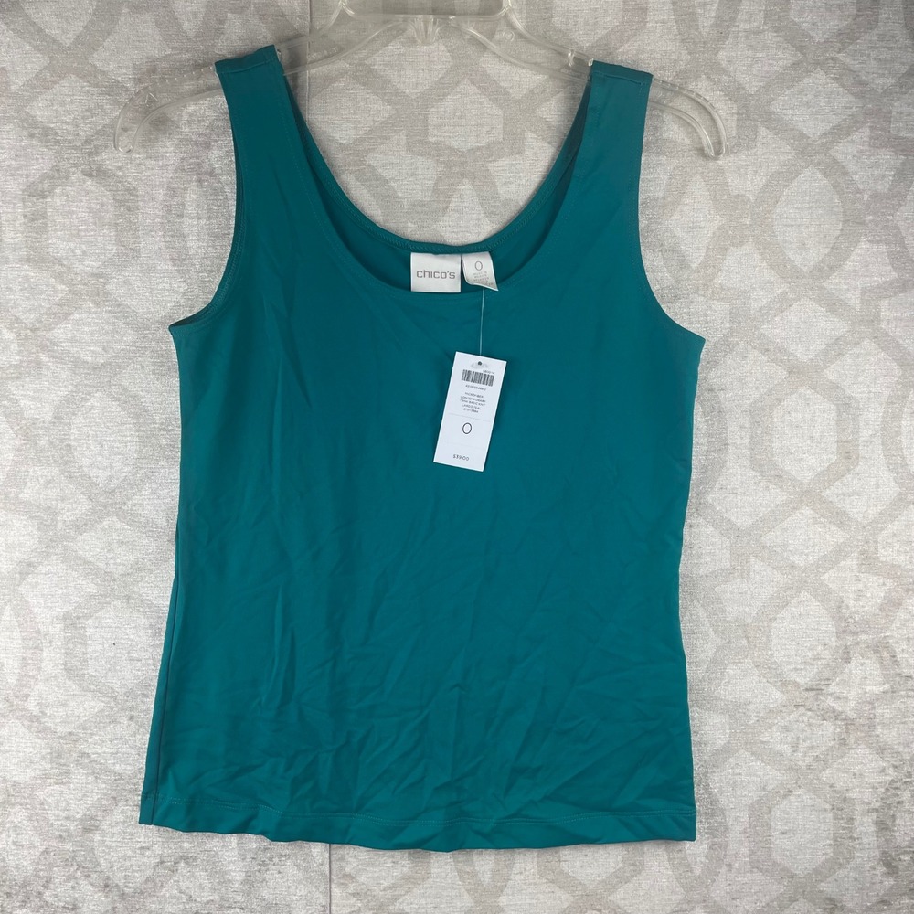 Chico's Microfiber Contemporary Tank Women 0 Small Teal Basic Knit Nylon Spandex